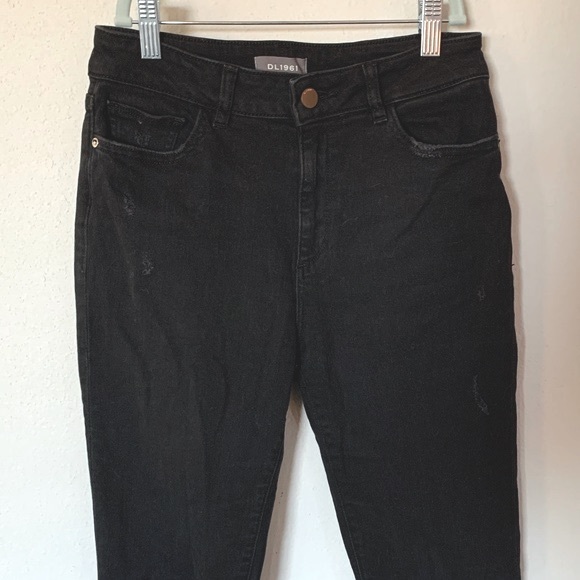DL1961 Farrow Cropped High Rise Skinny Jeans in Black Size 27 with Ripped Hem - Picture 2 of 11